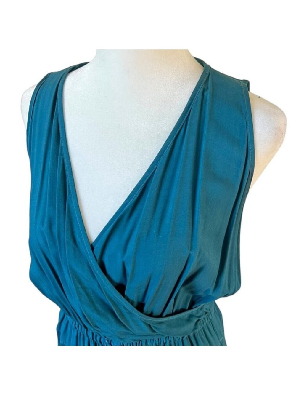 Splendid Teal Maxi Dress S Grecian Draped Goddess Resort Evening Wedding Guest - Picture 4 of 7